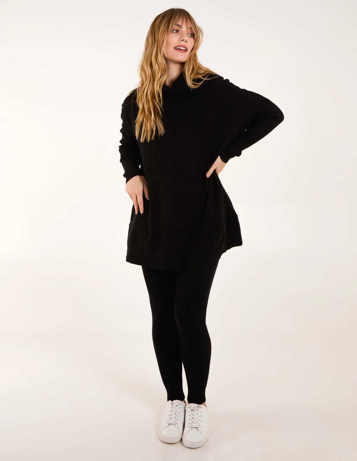 Blue Vanilla Ribbed Leggings & Cowl Neck Jumper Set