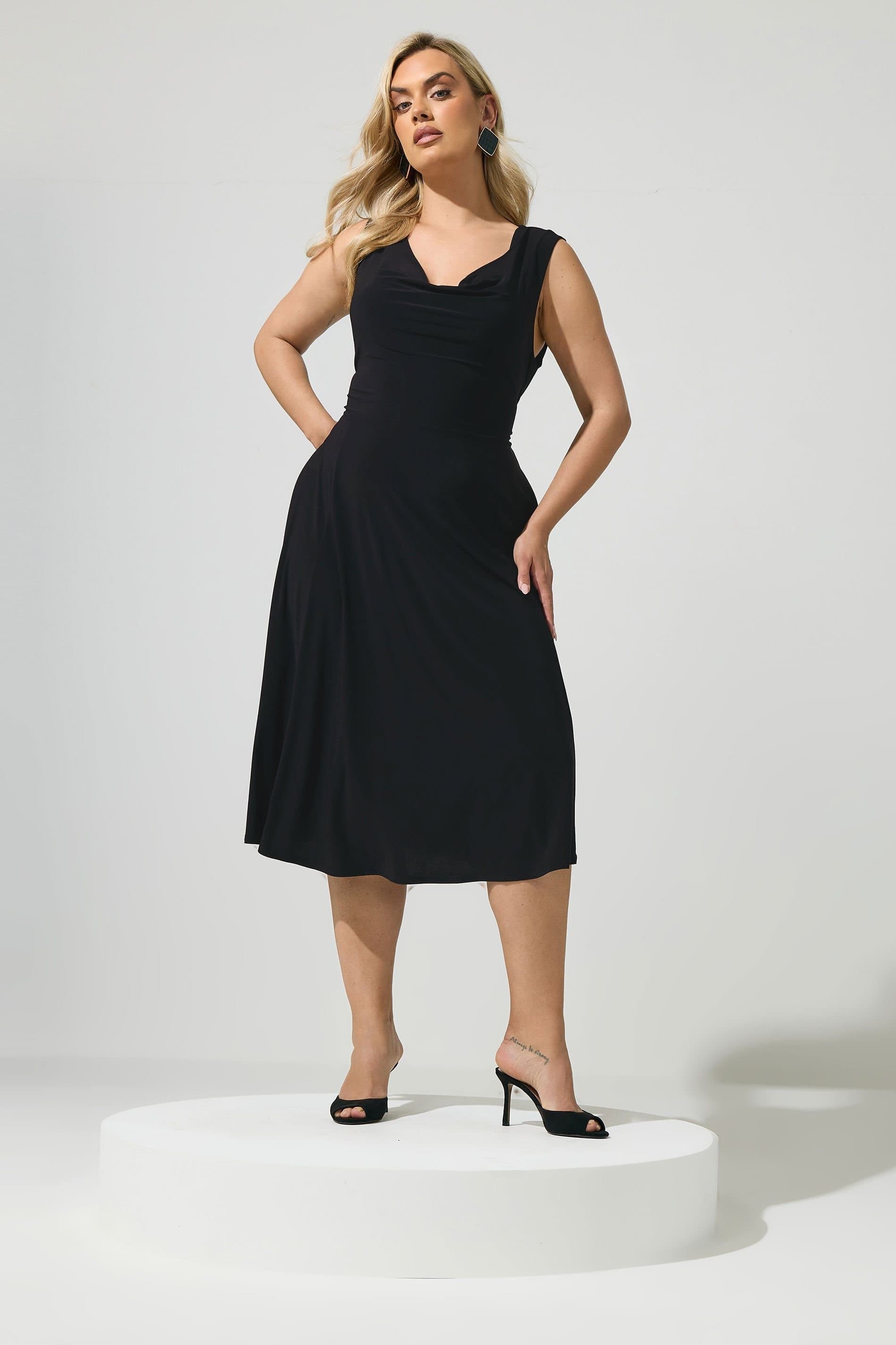 Yours Yours Women's Drape Front Midi Dress in Black