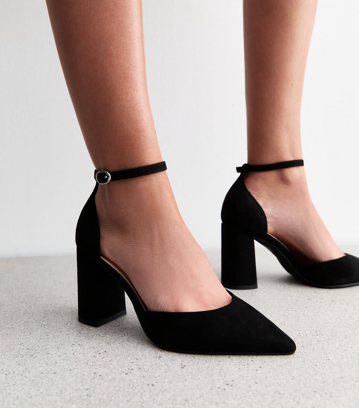 New Look Women's Wide Fit Black Faux Suede Open Court Shoes Vegan New Look