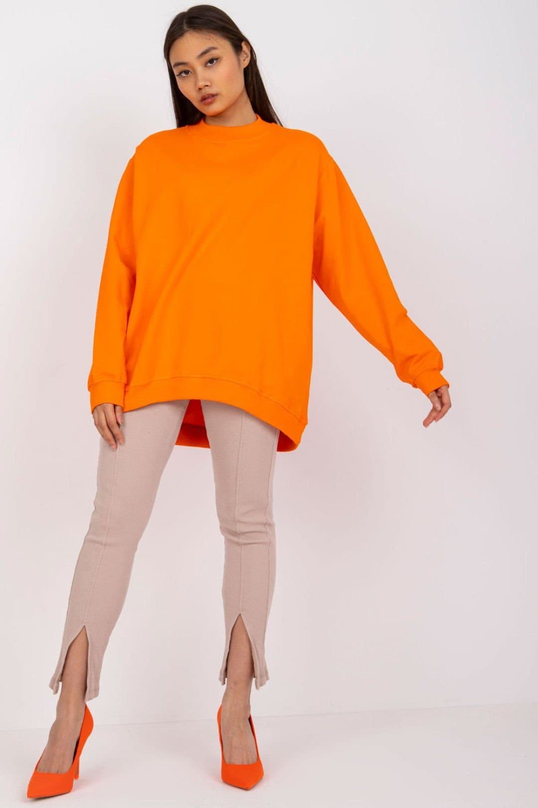 Love Lace Love Lace Women's Cotton Long Sleeve Sweatshirt with Stand Collar in Orange