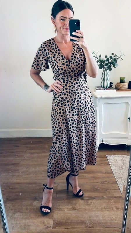 Never Fully Dressed Never Fully Dressed tan black  leopard print wrap midi dress size 8