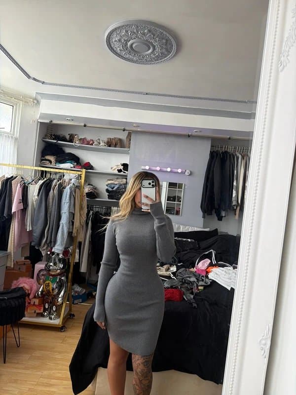 Bershka Rib grey bodycon dress