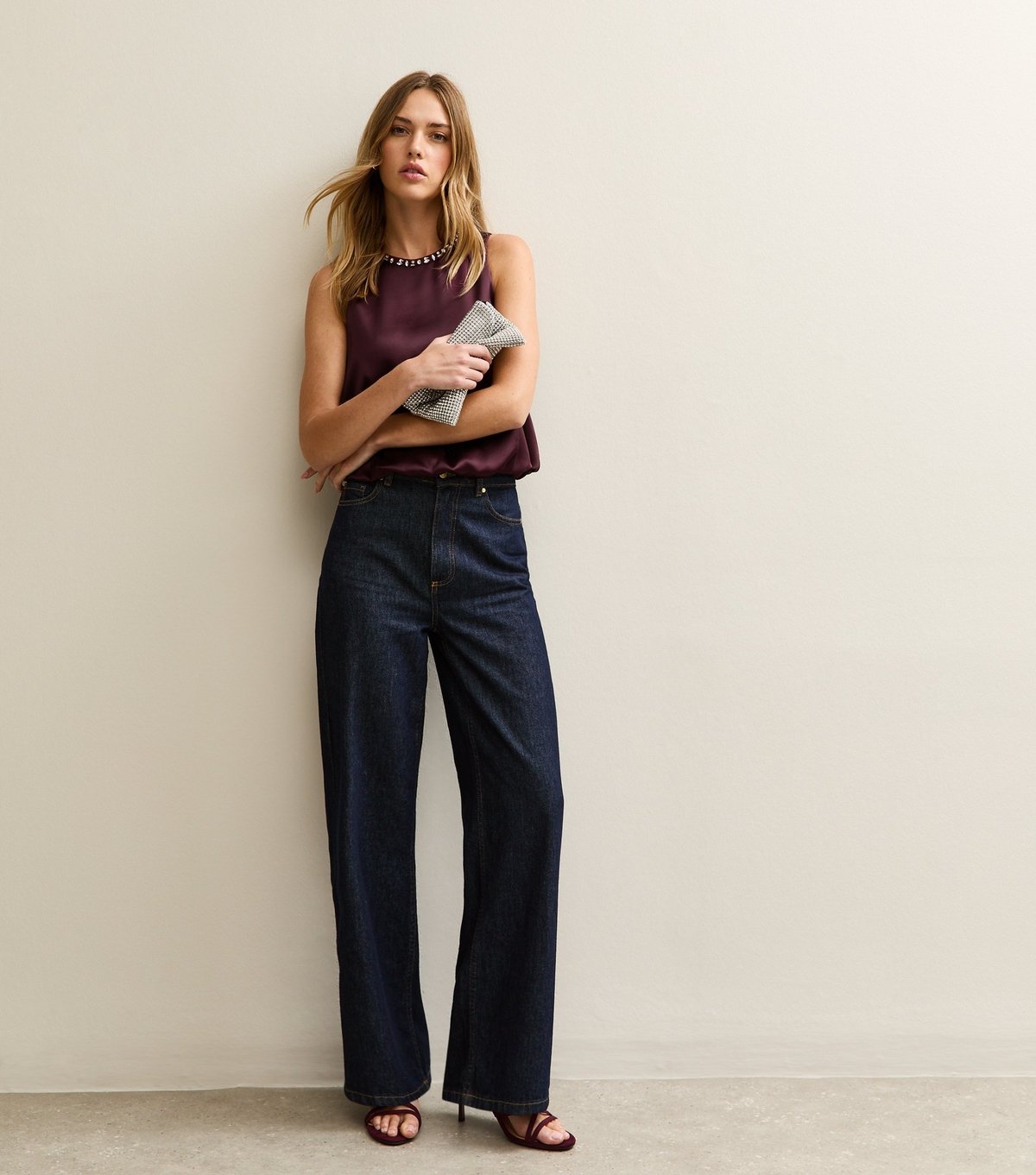 New Look Women's Dark Burgundy Satin Bubble Hem Top New Look - 3