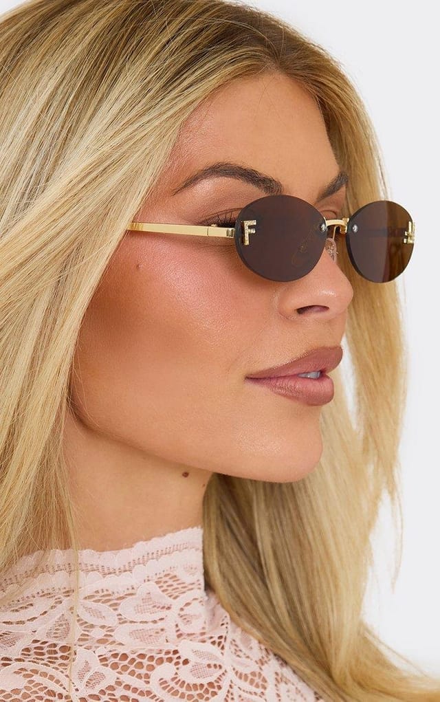 EGO Diamante Detail Tinted Lense Oval Shaped Sunglasses In Brown, Women's Size UK 0 - 2