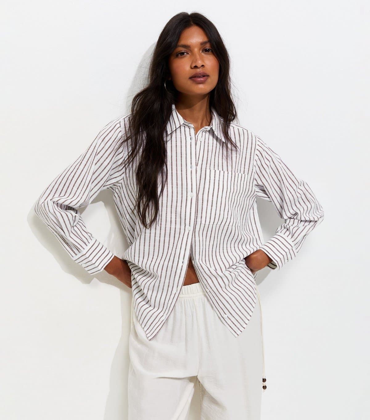 New Look Women's Brown Striped Cotton Shirt New Look