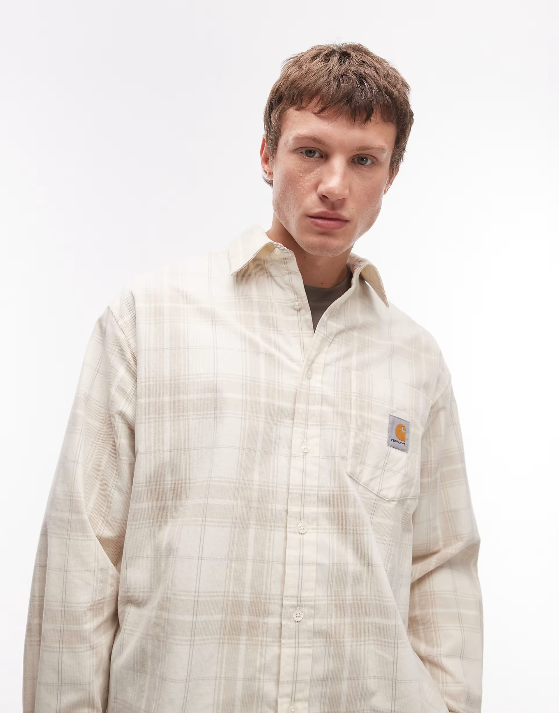 ASOS Carhartt WIP wilbur flannel check shirt in white and beige