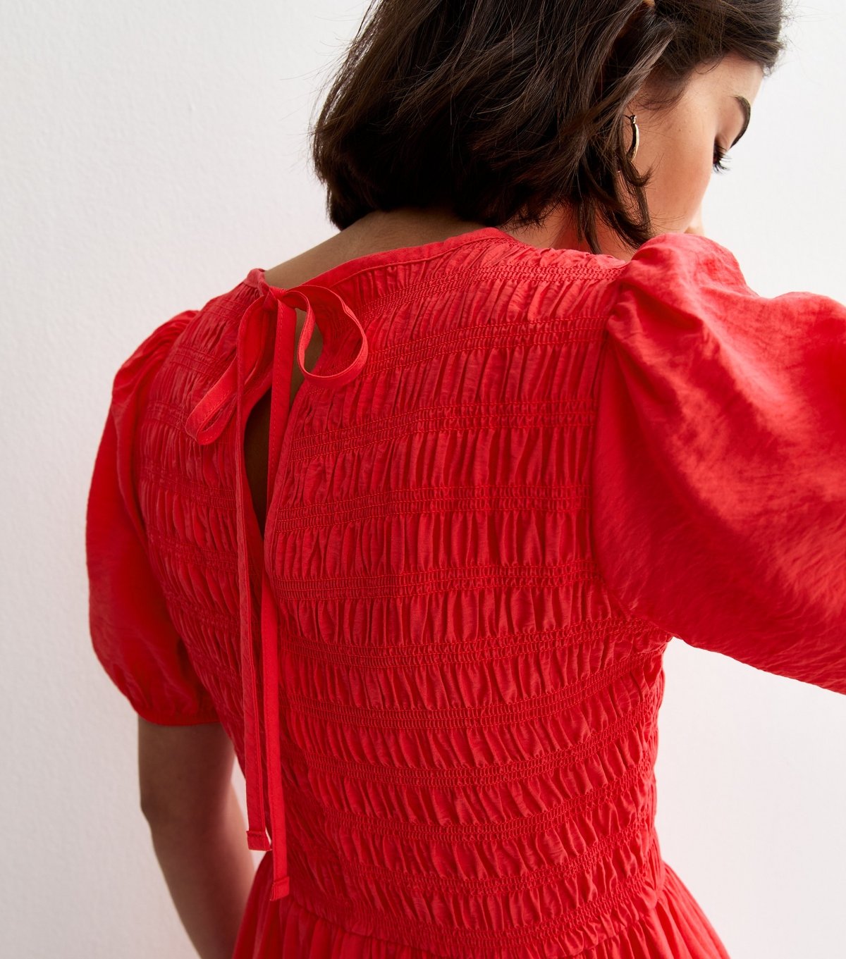 New Look Women's Red Shirred Body Short Sleeve Midi Dress New Look - 2