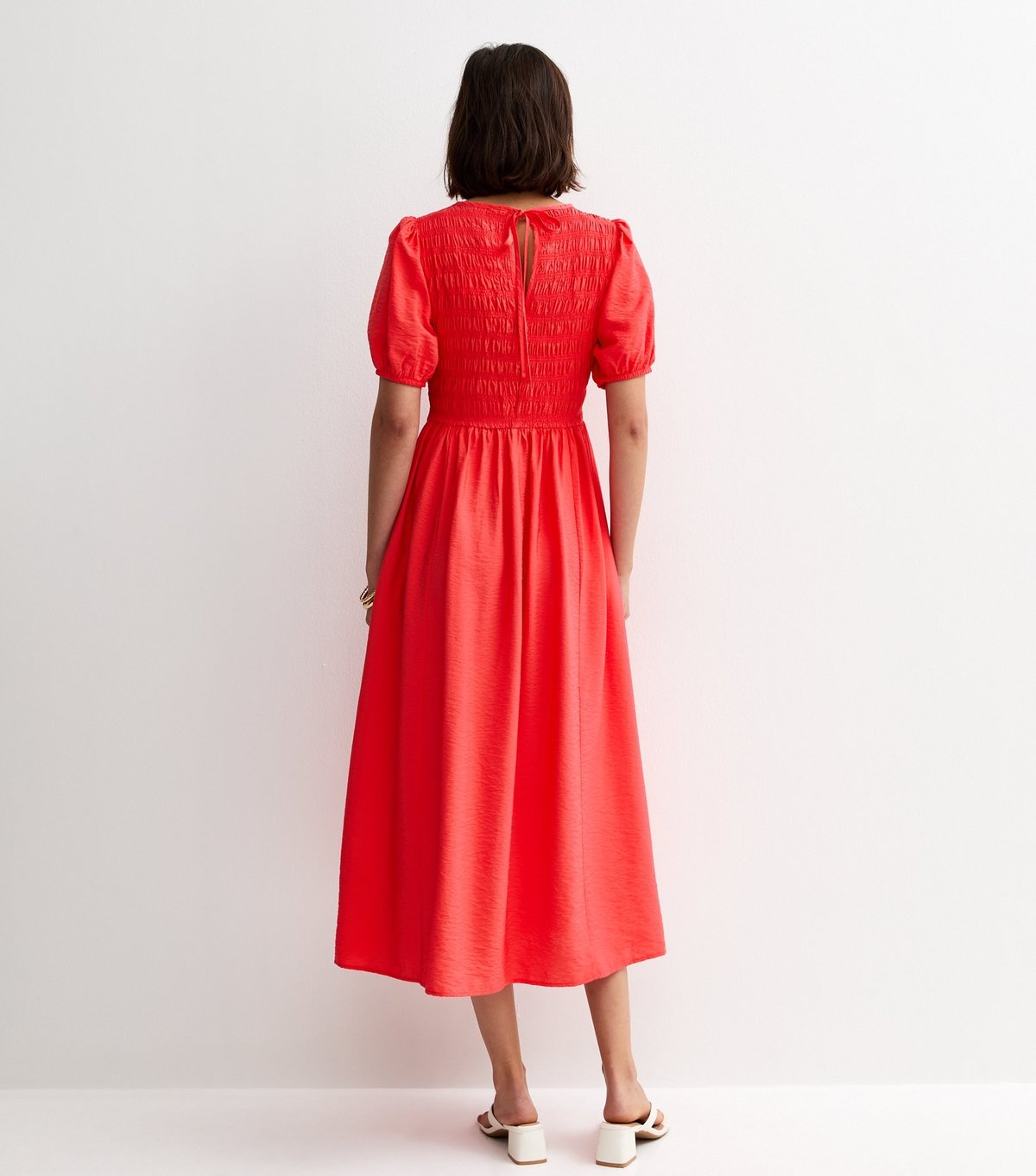 New Look Women's Red Shirred Body Short Sleeve Midi Dress New Look - 4