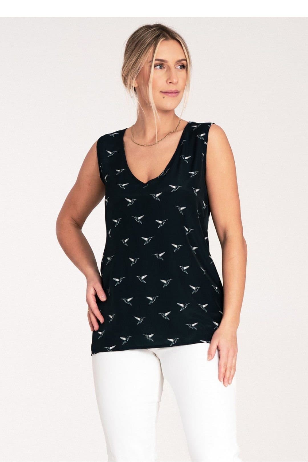 Love Lace Love Lace Blue Hummingbird Print Sleeveless Top