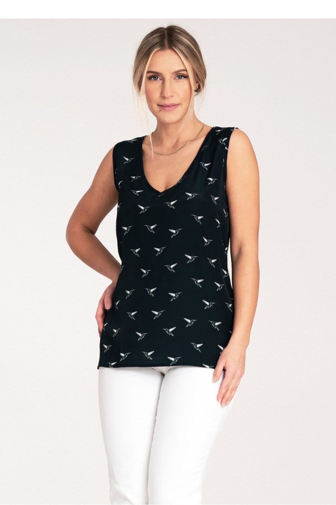 Love Lace Love Lace Women's Thick Shoulder Strap Heart Neck Blouse in Blue - 4