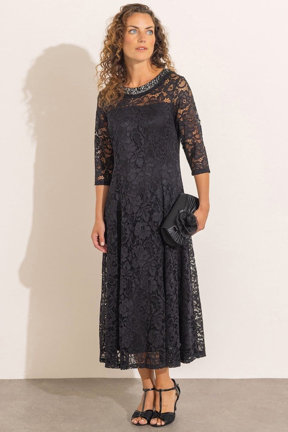 Anna Rose Anna Rose Women's Embellished Lace Midi Dress in Black