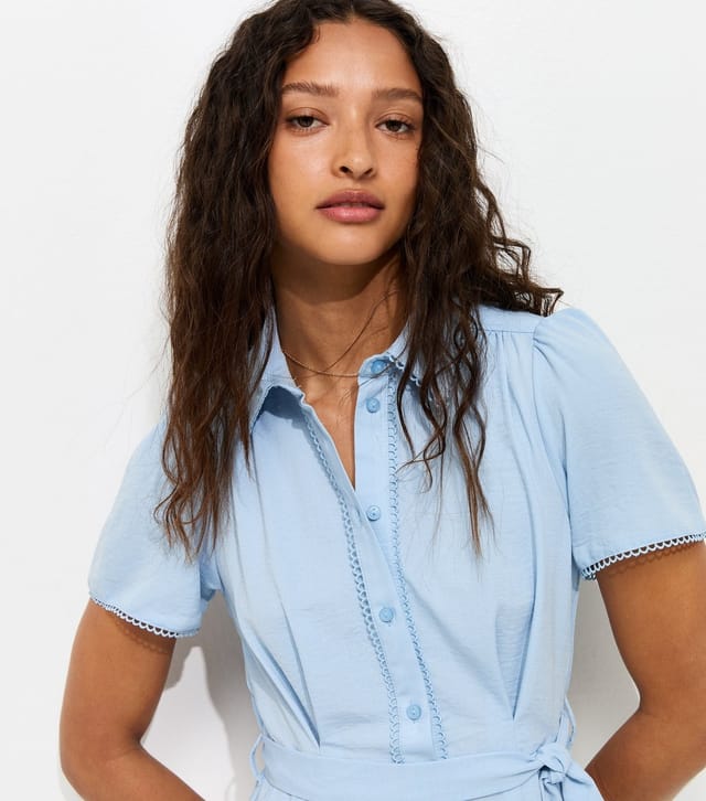 New Look Women's Light Blue Frill Trim Short Sleeve Shirt Midi Dress New Look - 3
