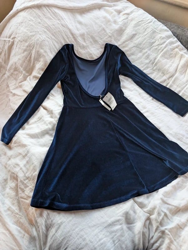 ASOS Navy Velvet Skater Short Dress Size 12