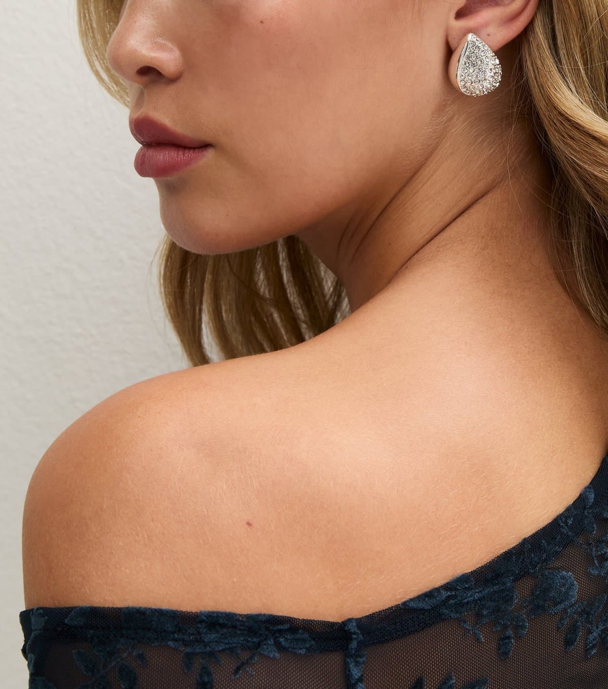 New Look Silver Tone Diamante Teardrop Stud Earrings New Look