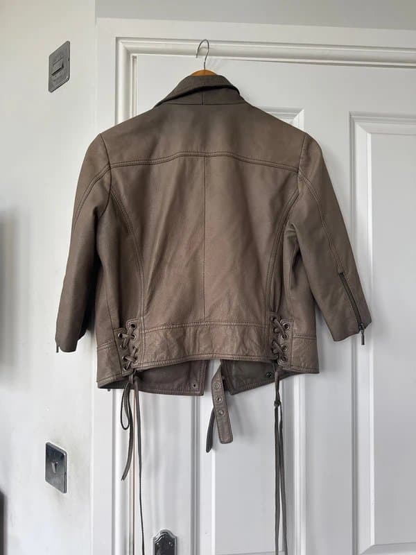 ASOS asos taupe leather biker jacket size 12