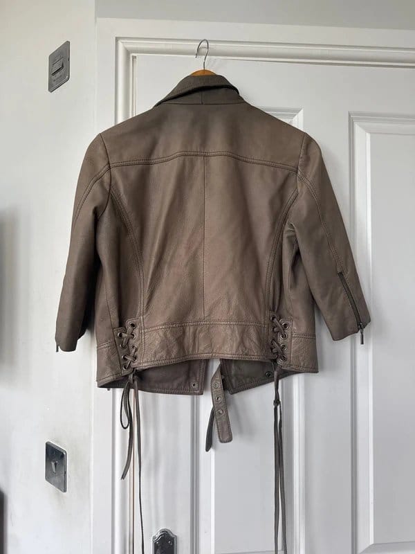 ASOS Taupe Leather Biker Jacket Size 12