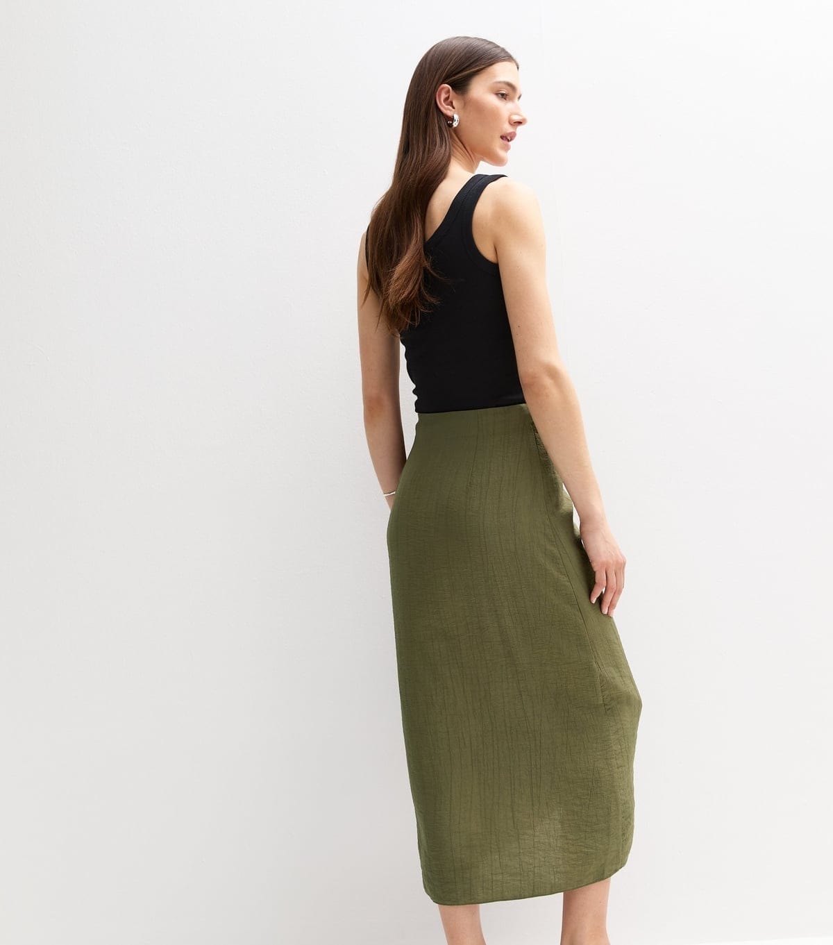 New Look Women's Khaki Crinkled Sarong Midi Skirt New Look - 4