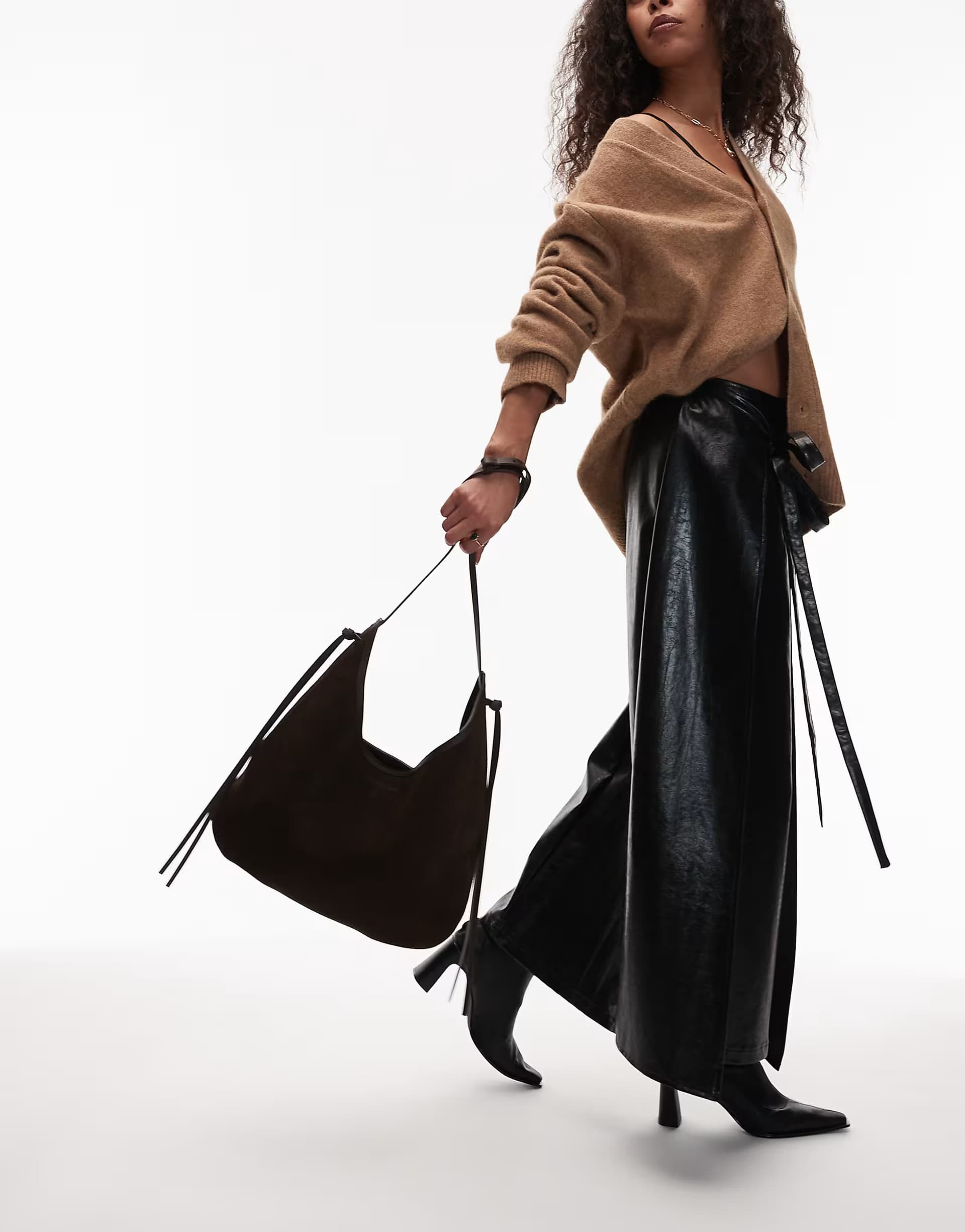 ASOS ARKET pure suede tassel shoulder bag in brown