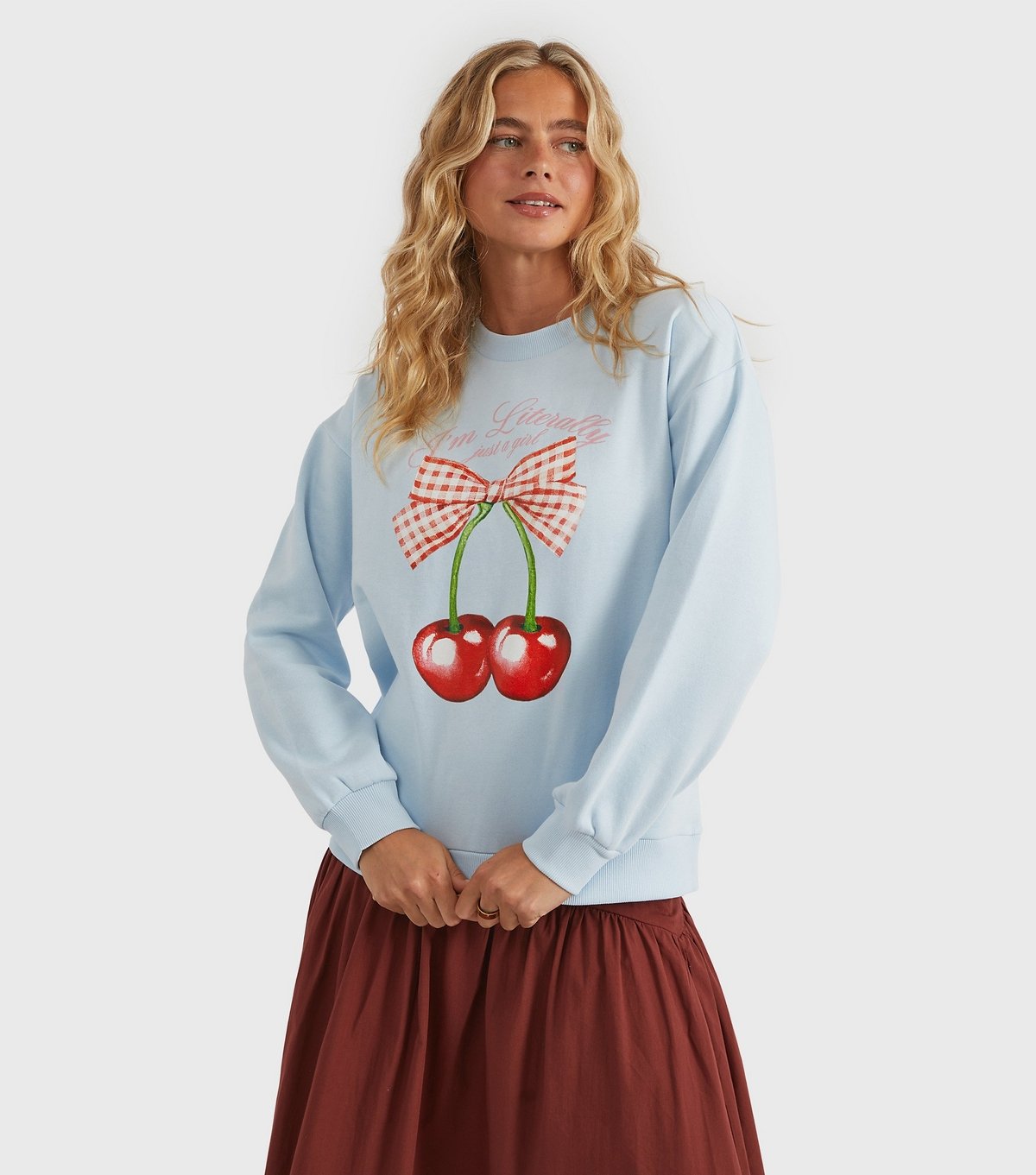 Custard Women's Clothing Blue Cherry Print Logo Sweatshirt Custard New Look - 2