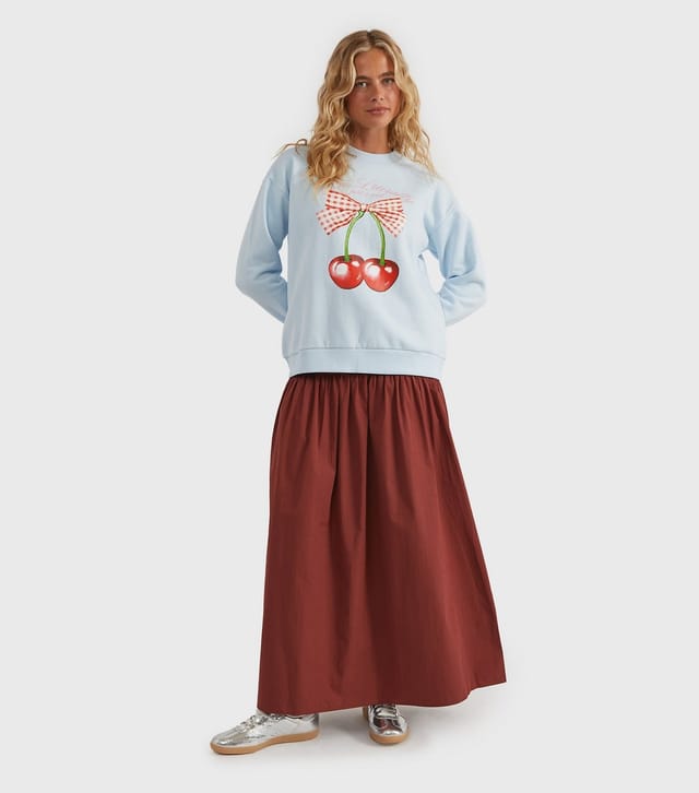 Custard Women's Clothing Blue Cherry Print Logo Sweatshirt Custard New Look - 3