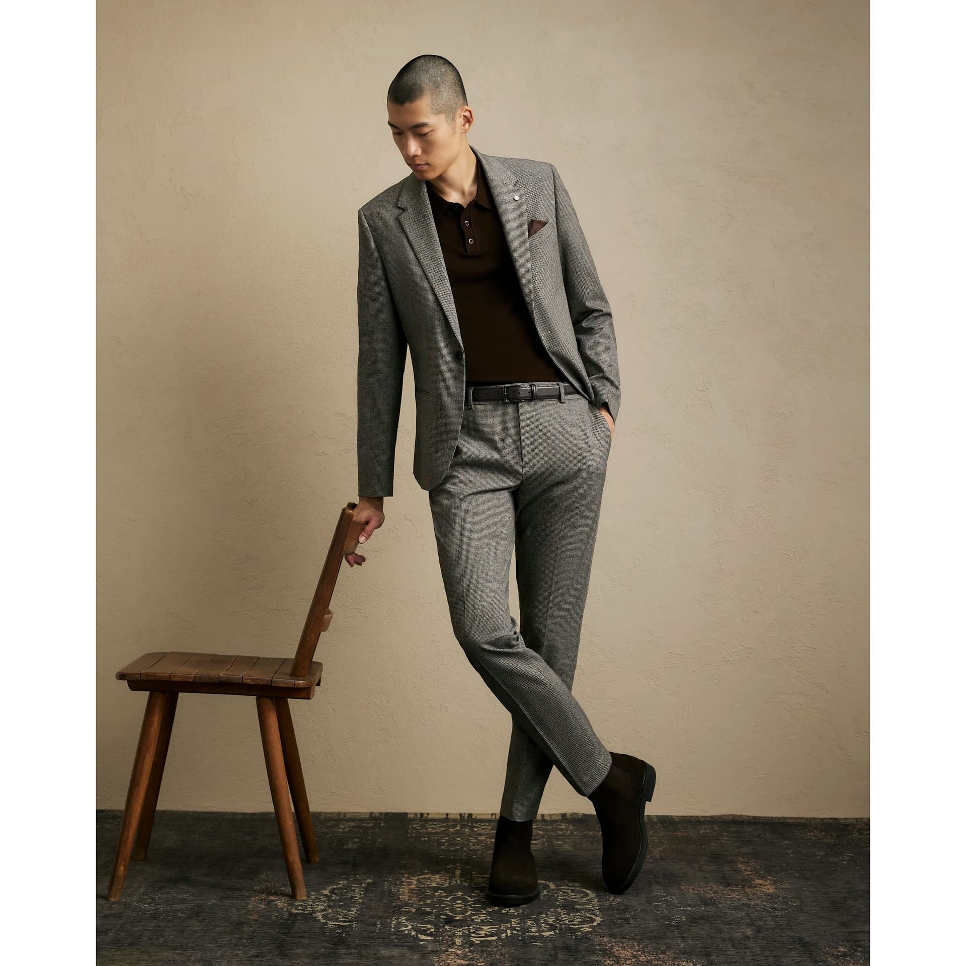 River Island Mens River Island Grey Slim Fit Dogtooth Suit Trousers