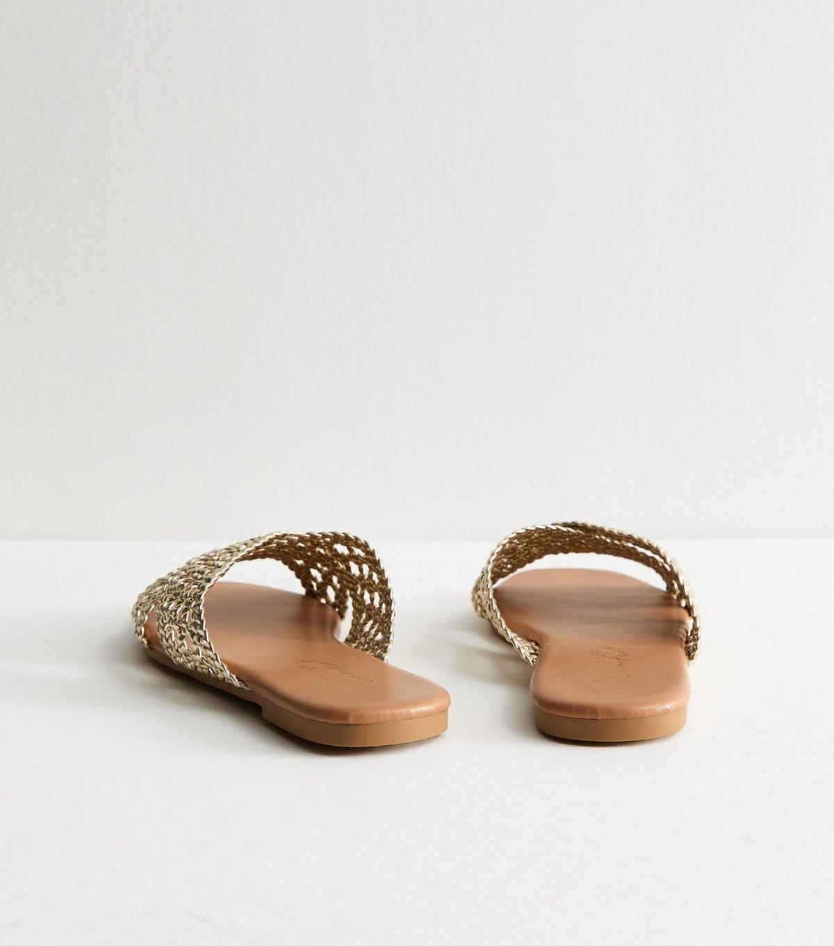 New Look Women's Wide Fit Golden Woven Strap Mule Sandals Vegan New Look - 4
