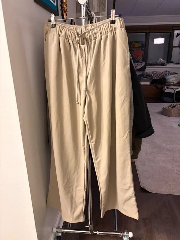ASOS Design Beige Faux Leather Wide Leg Pants Elastic Waist Minimal Luxe Trousers - 1