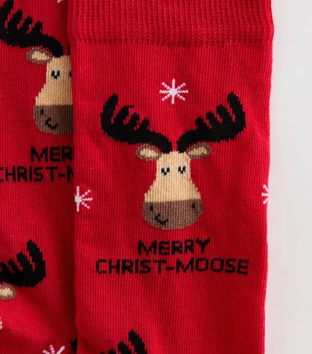 New Look Men's Mens Bright Red Merry Christ Moose Socks New Look - 2