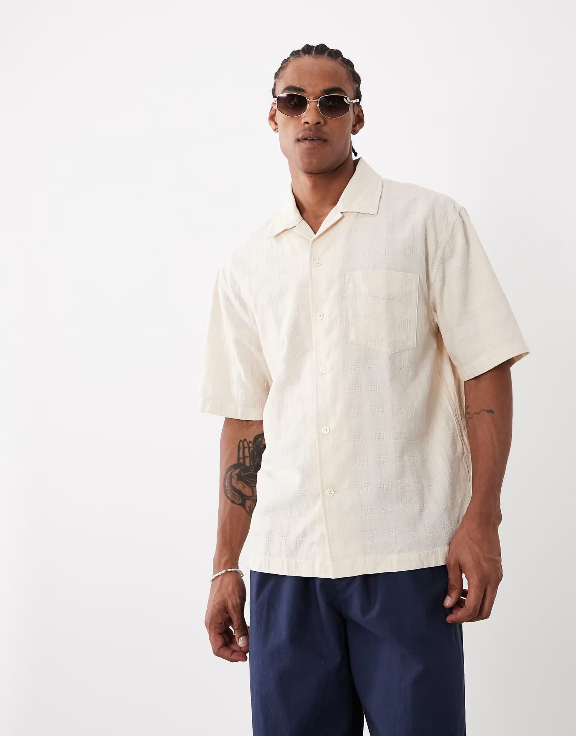 ASOS GANT relaxed fit check textured shirt in cream