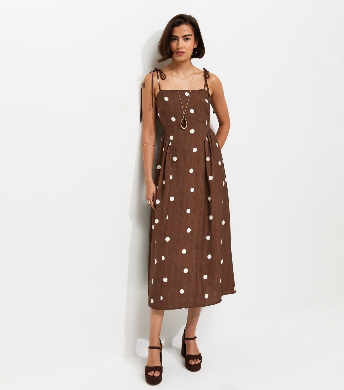 New Look Women's Brown Spot Print Cami Godet Midi Dress New Look - 3