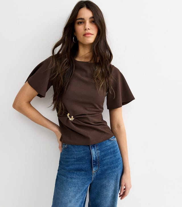 New Look Women's Dark Brown Gathered Waist Corset T-Shirt New Look - 2
