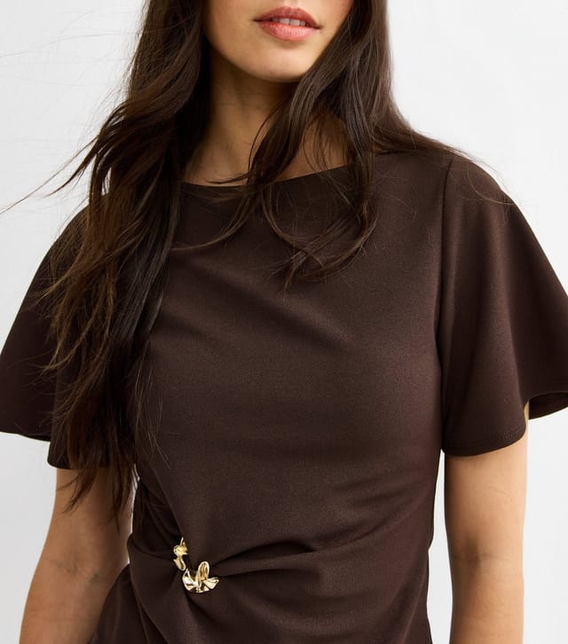 New Look Women's Dark Brown Gathered Waist Corset T-Shirt New Look - 3