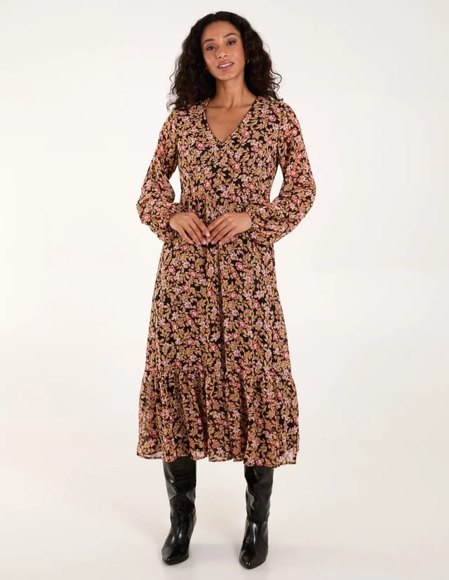 Blue Vanilla Floral Button Through Midi Dress - 3