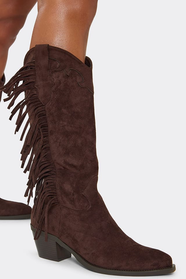 EGO EGO Women's Western Faux Suede Block Heel Boots in Dark Brown - 2