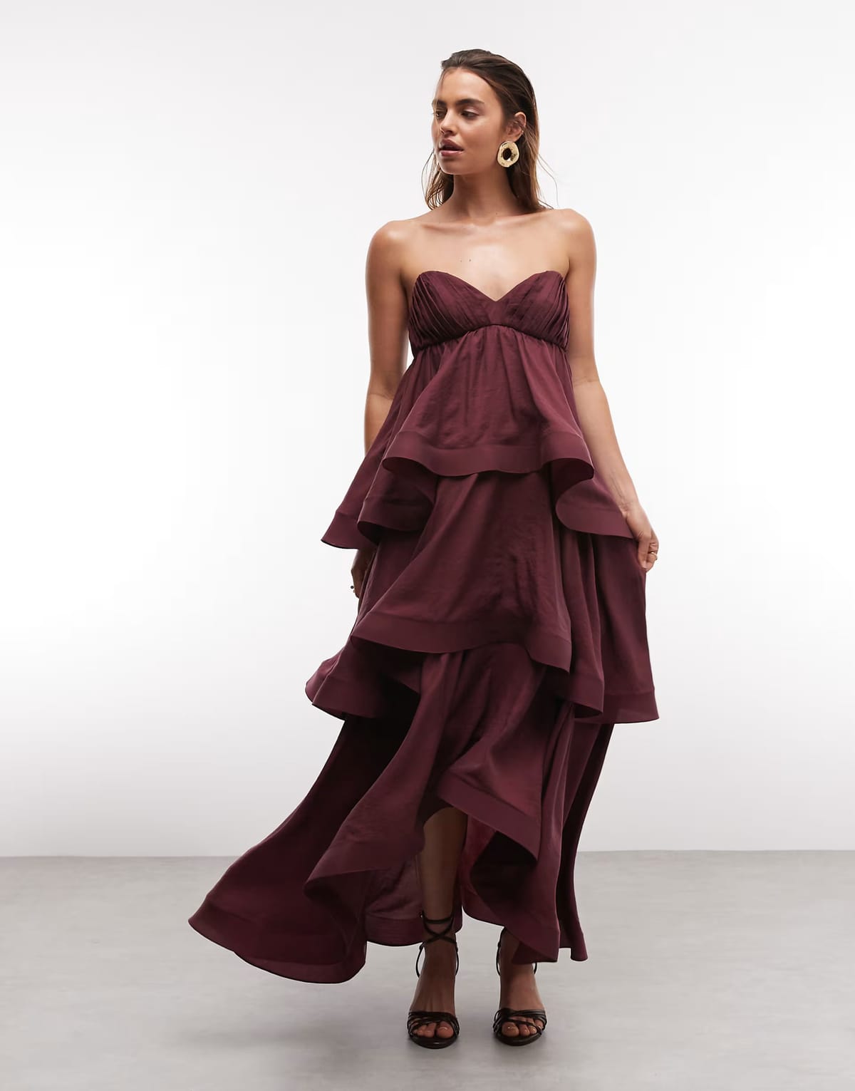 ASOS ASOS DESIGN tiered structured ruffle maxi dress in plum - 1