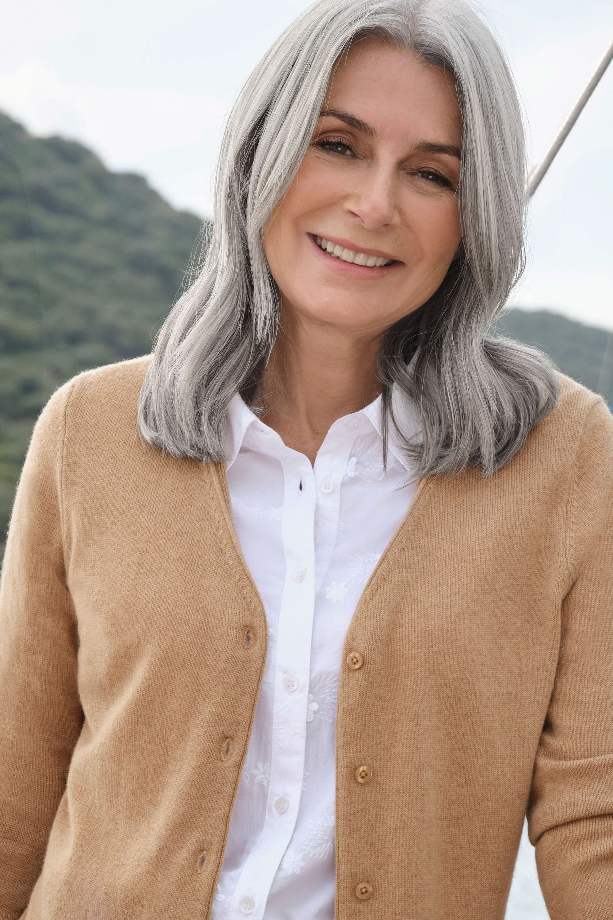 WoolOvers WoolOvers Women's Cashmere Merino Classic V Neck Cardigan in Camel - 2