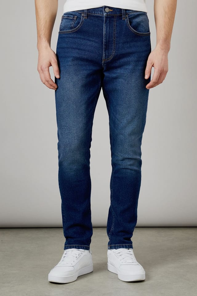 Burton Burton Men's Dark Wash Stretch Slim Fit Jeans in Dark Blue - 2