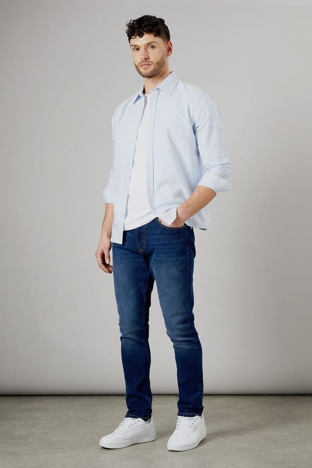 Burton Burton Men's Dark Wash Stretch Slim Fit Jeans in Dark Blue - 3