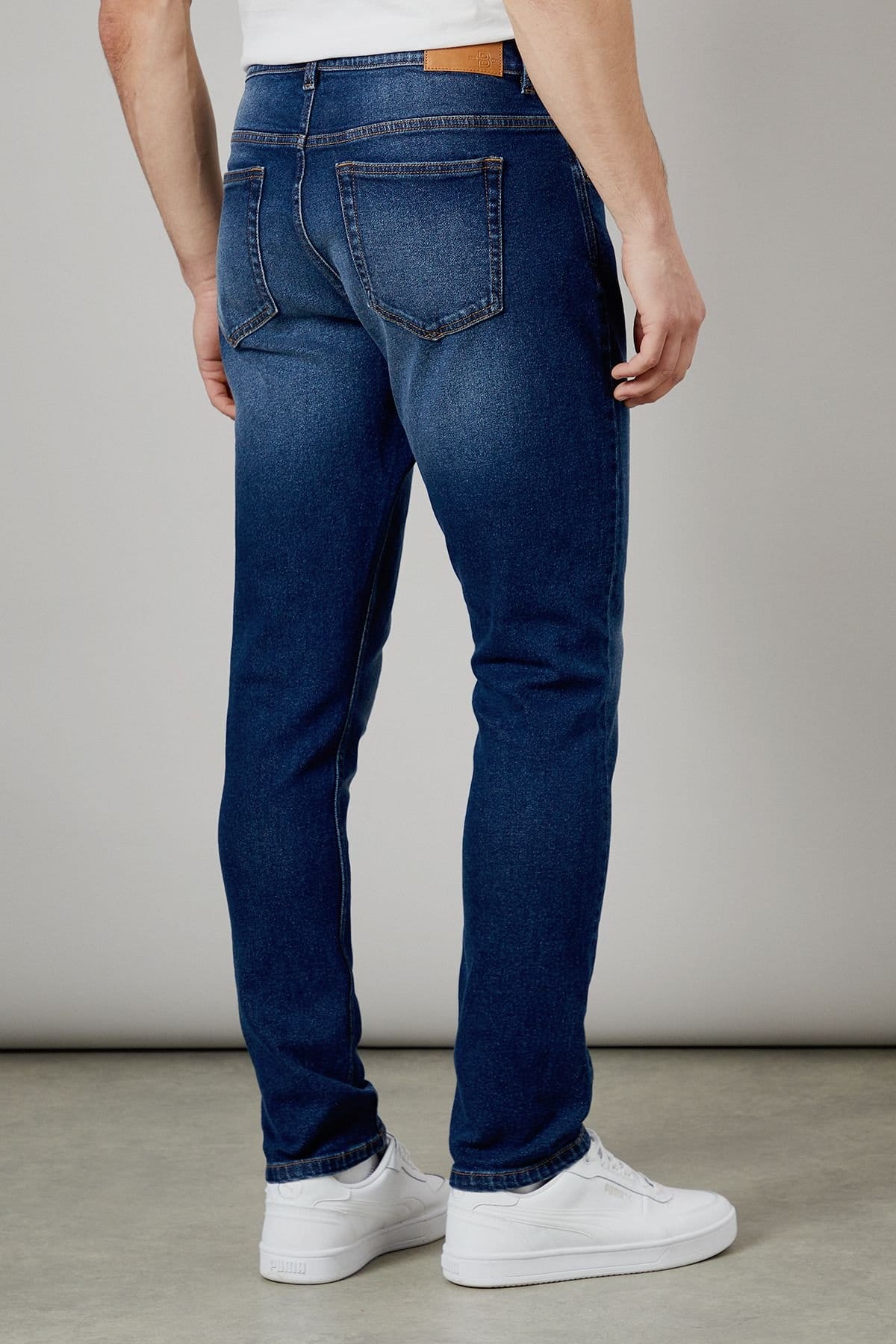 Burton Burton Men's Dark Wash Stretch Slim Fit Jeans in Dark Blue - 4