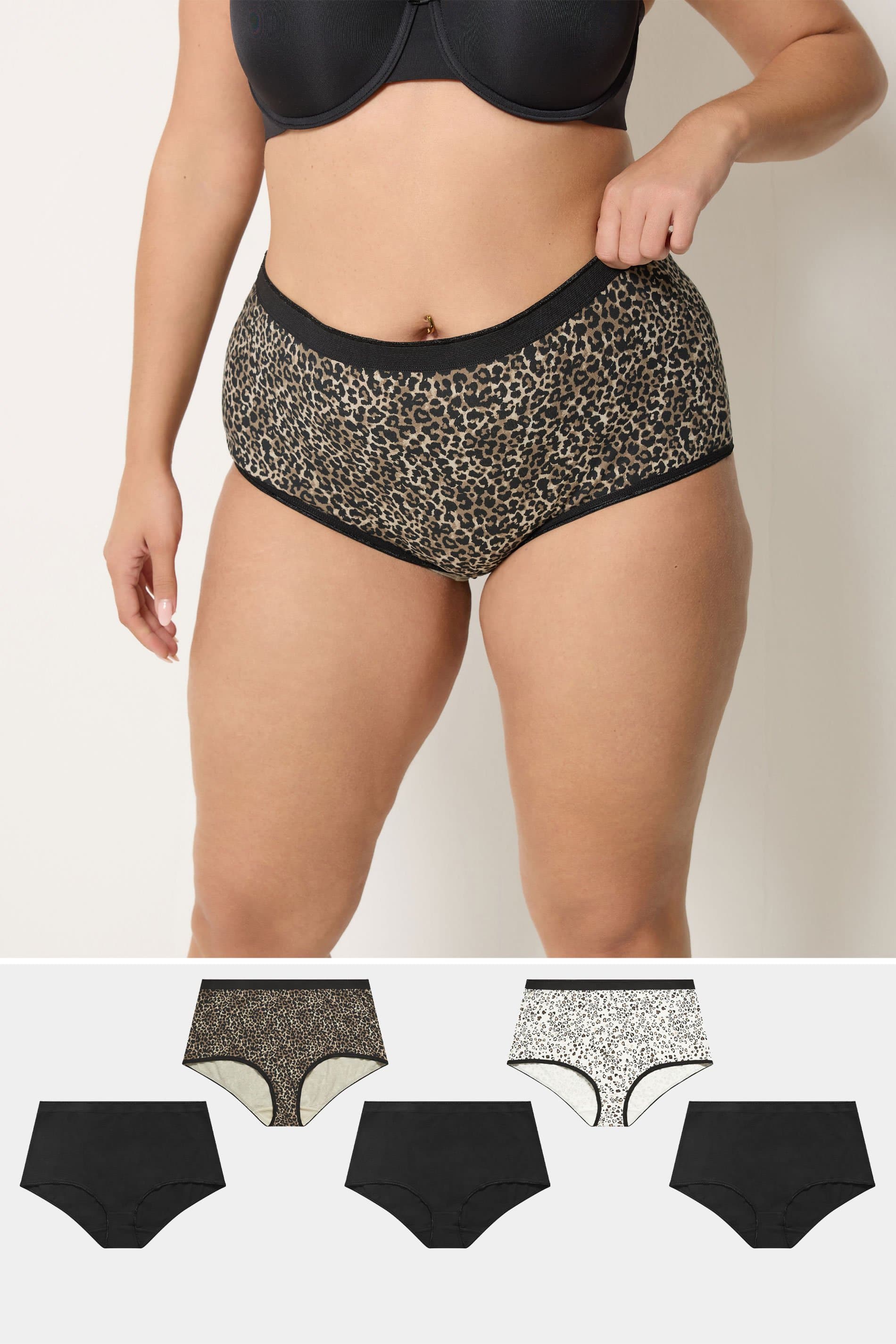 Yours 5 Pack Plus Size Natural Brown Animal Heart High Waisted Full Briefs