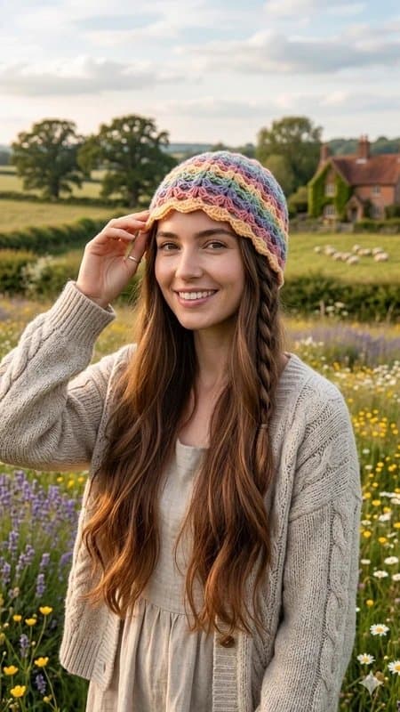 Sarah Wadley Creations Rainbow petal beanie, size small