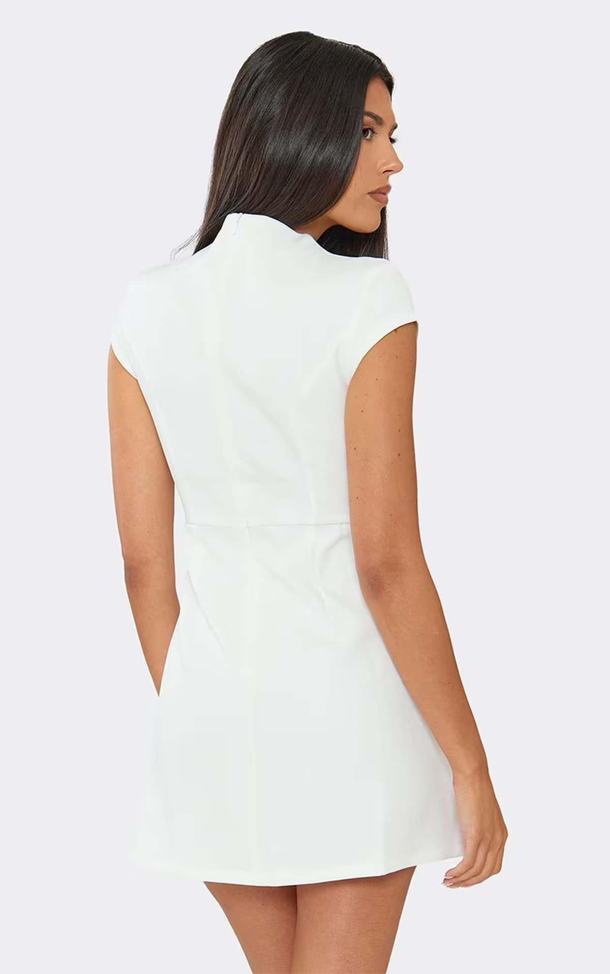 EGO High Neck Cap Sleeve Tailored A Line Mini Dress In White, Women's Size UK 12