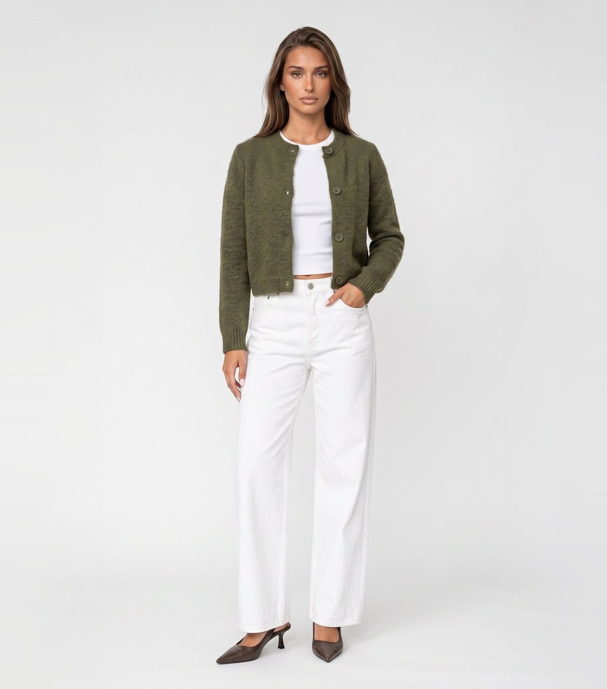 Urban Bliss Women's Light Khaki Knitted Cropped Cardigan Urban Bliss New Look
