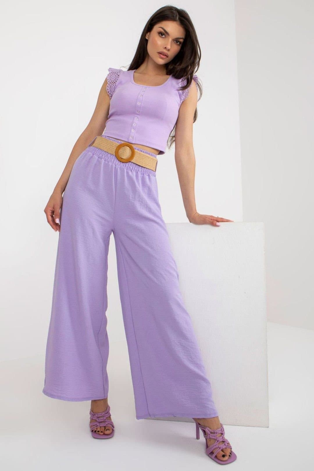 Love Lace Love Lace Women's High Rise Belted Wide Leg Trousers in Violet