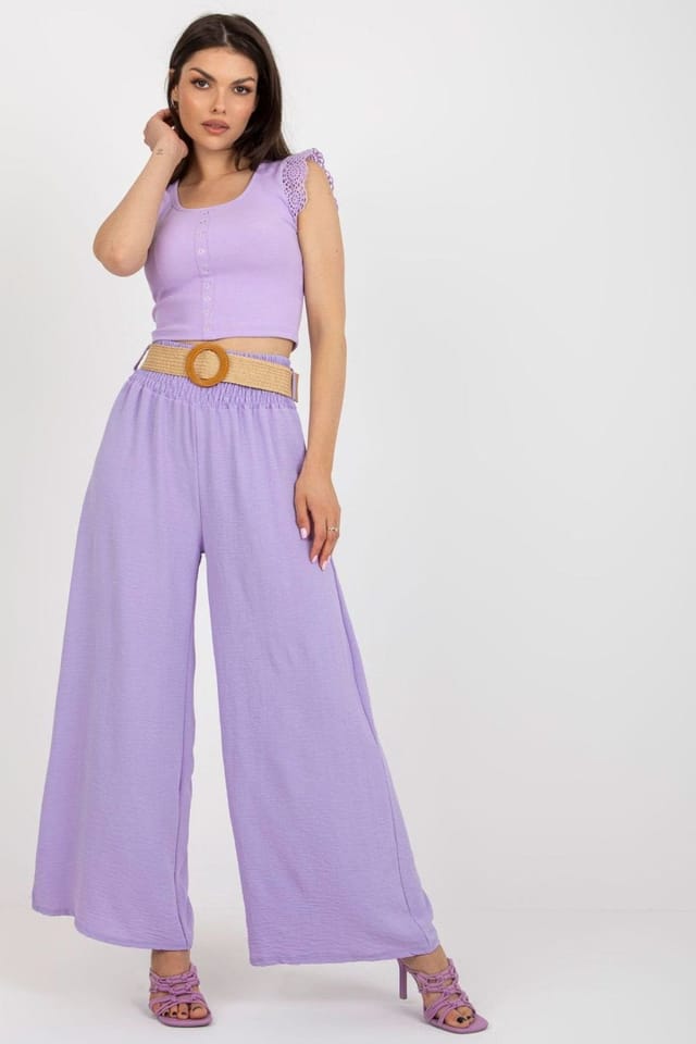 Love Lace Love Lace Women's High Rise Belted Wide Leg Trousers in Violet - 2