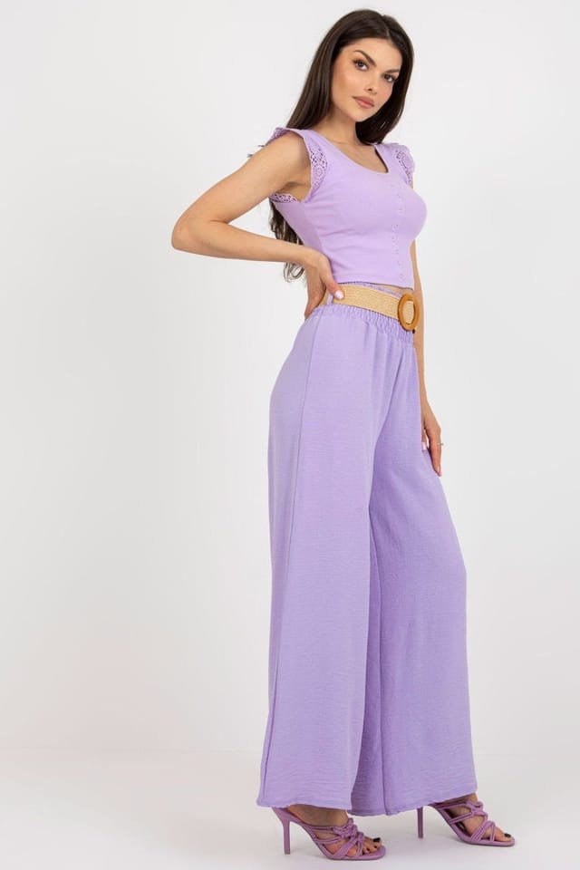 Love Lace Love Lace Women's High Rise Belted Wide Leg Trousers in Violet - 3