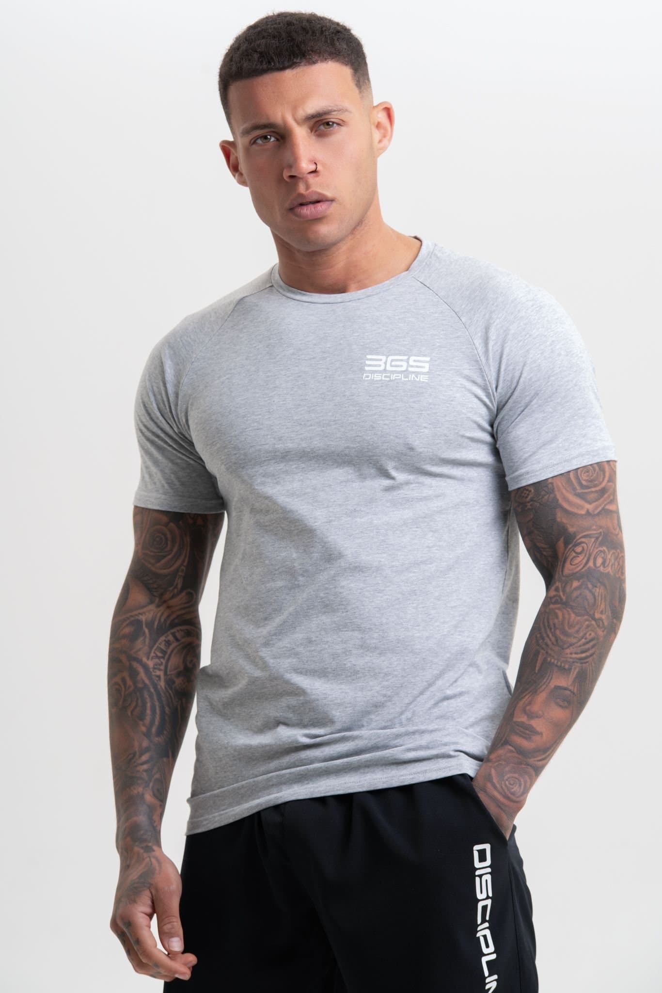 Discipline 365 Discipline 365 Men's Discipline Cotton Short Sleeve Fitness Gym Top with Logo Detail in Grey