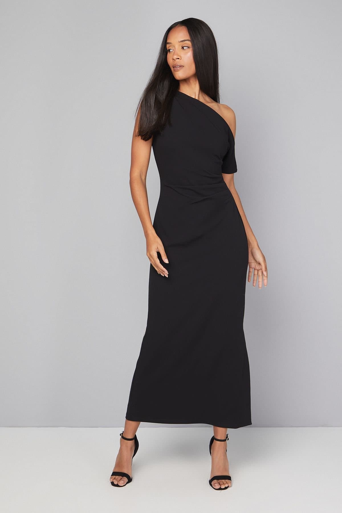 Wallis Wallis Women's Jersey Crepe One Shoulder Maxi Dress in Black