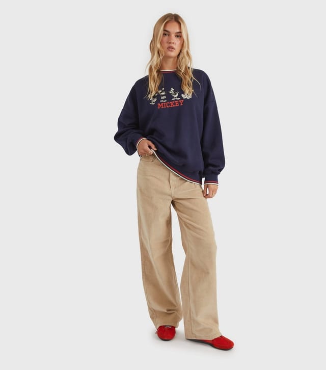Skinnydip Women's Navy  Mickey Mouse and Friends Embroidered Sweatshirt Skinnydip New Look - 2