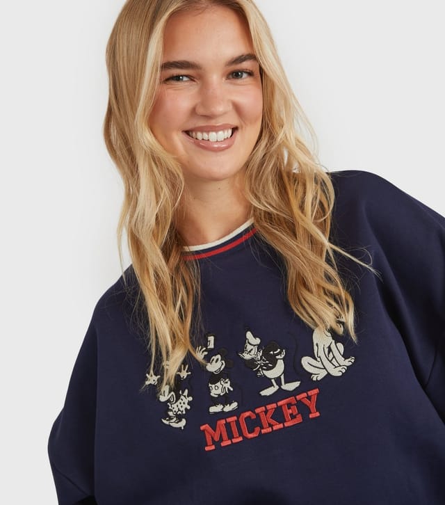 Skinnydip Women's Navy  Mickey Mouse and Friends Embroidered Sweatshirt Skinnydip New Look - 3